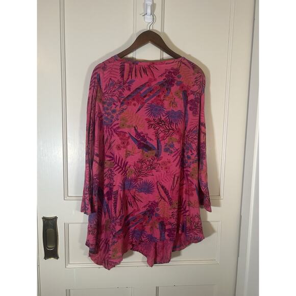 Fresh Produce Floral Tunic Blouse Womens Size 3X Pink Tropical Bright Colorful - Picture 2 of 9